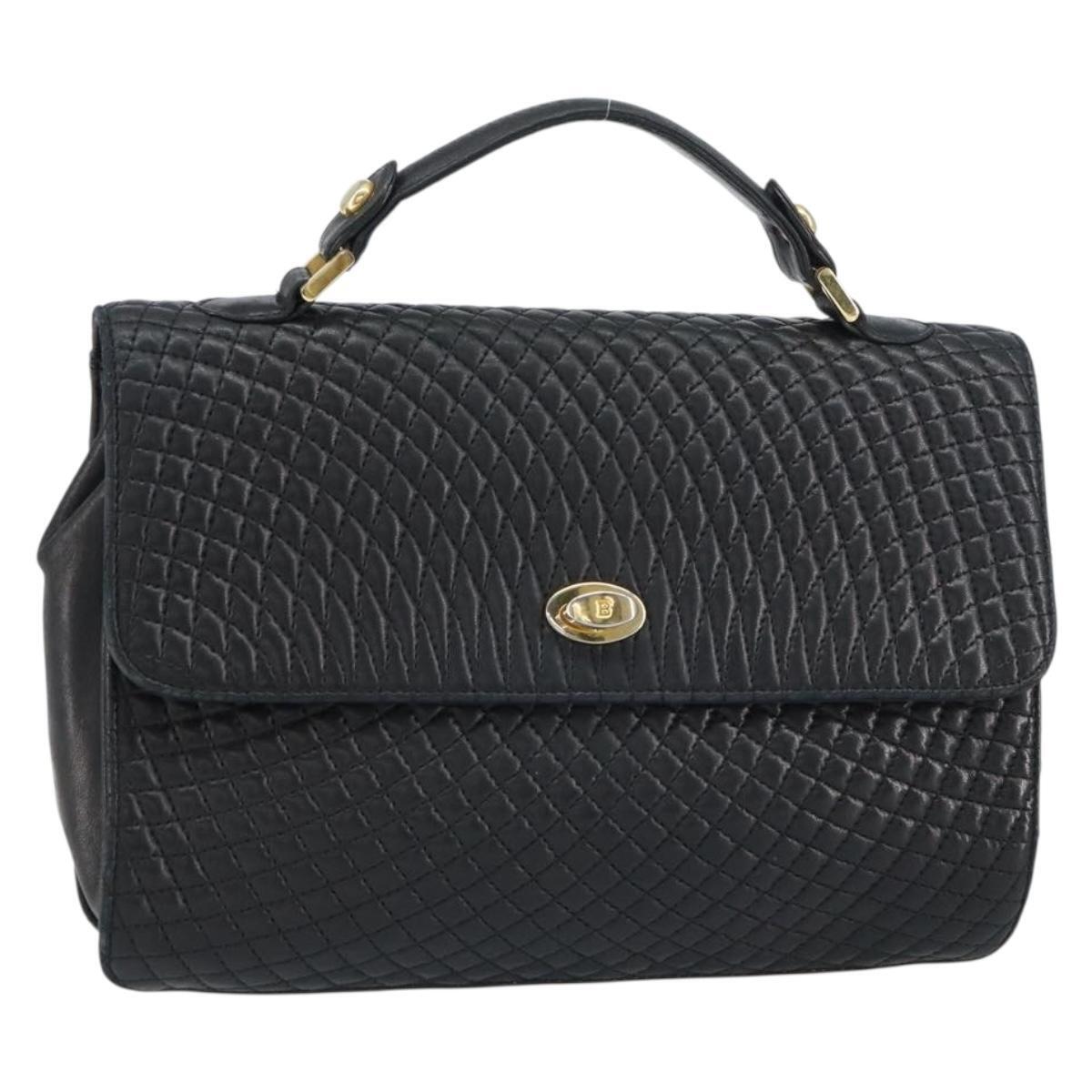 Bally Hand Bag Leather Black Gold Auth 158057